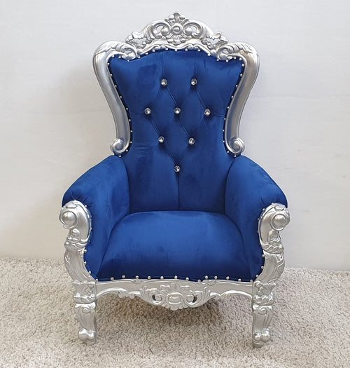 Throne Chair - Blue with Silver Frame