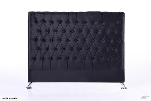 Dahlia Headboard and Bed Frame - Queen Size - Black Fabric & Dark Grey Velvet