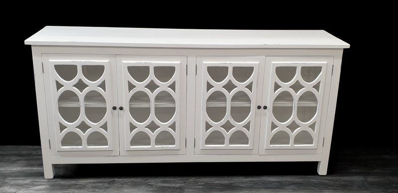 Lattice Glass Sideboard - Mindi Wood - White Finish (Factory Seconds - Clearance Price)