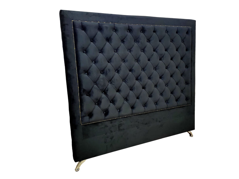 Ancona Buttoned California King Headboard - Black Velvet