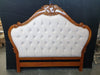 French Pattern Headboard - Mahogany Wood - King&Queen Size - Light Cream Velvet