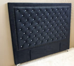 Ancona Buttoned King  Headboard - Black Velvet with Crystals