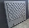 Ancona Buttoned California King Headboard - Dark Grey Velvet with Crystals