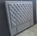 Ancona Buttoned California King Headboard - Dark Grey Velvet with Crystals