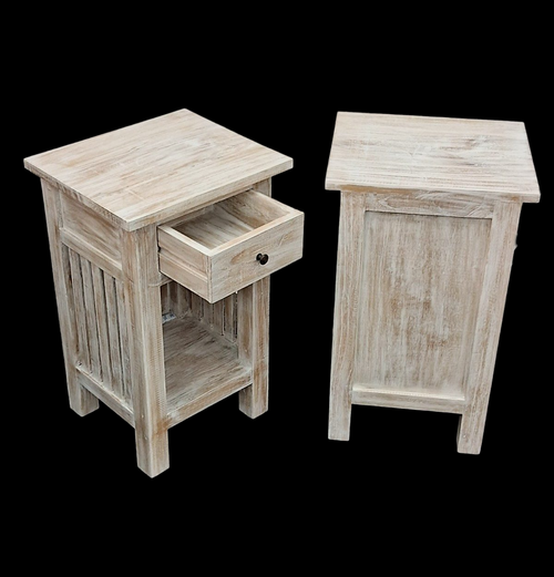 Bedside Cabinet Pair- Mindi Wood - White Wash Finish