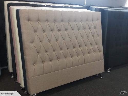 Dahlia Buttoned Queen Headboard - Oat Meal Fabric