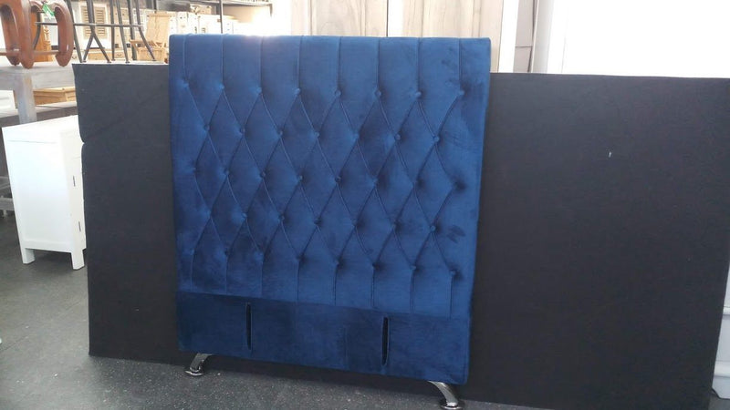 Dahlia Buttoned King Single Headboard - Navy Blue Velvet