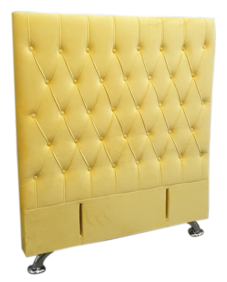 Dahlia Buttoned King Single Headboard - Lime Yellow Velvet