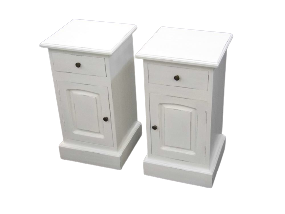 Bedside Cabinet Pair - Mindi Wood - White Distressed Finish