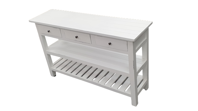 Rectangular Hall Table - Solid Mindi Wood - White Finish