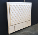 Ancona Buttoned Super King Headboard - Light Cream Velvet
