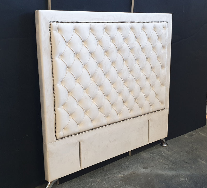Ancona Buttoned Super King Headboard - Light Cream Velvet