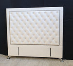 Ancona Buttoned Super King Headboard - Light Cream Velvet