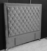 Ancona Buttoned Queen Headboard - Dark Grey Velvet with Crystals