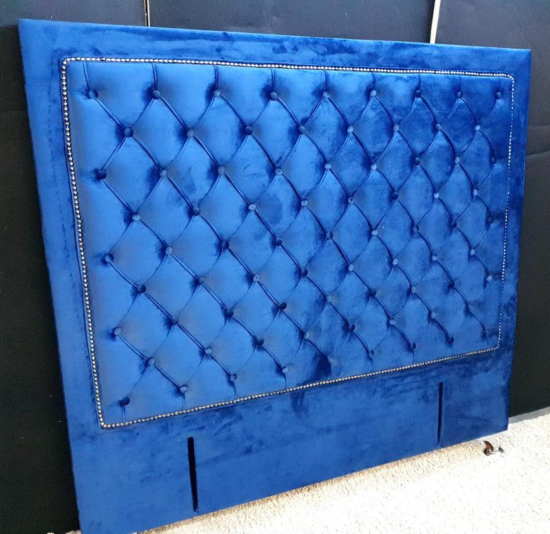 Ancona Buttoned Queen Headboard - Navy Blue Velvet