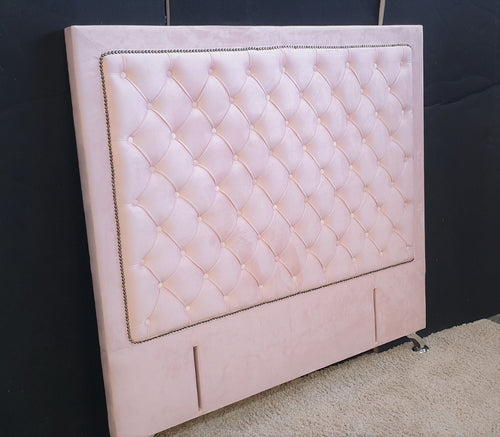 Ancona Buttoned Queen Headboard - Pink Velvet