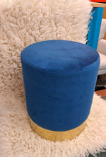 Ottoman with Gold Base - Navy Blue, Pink, and Light Grey