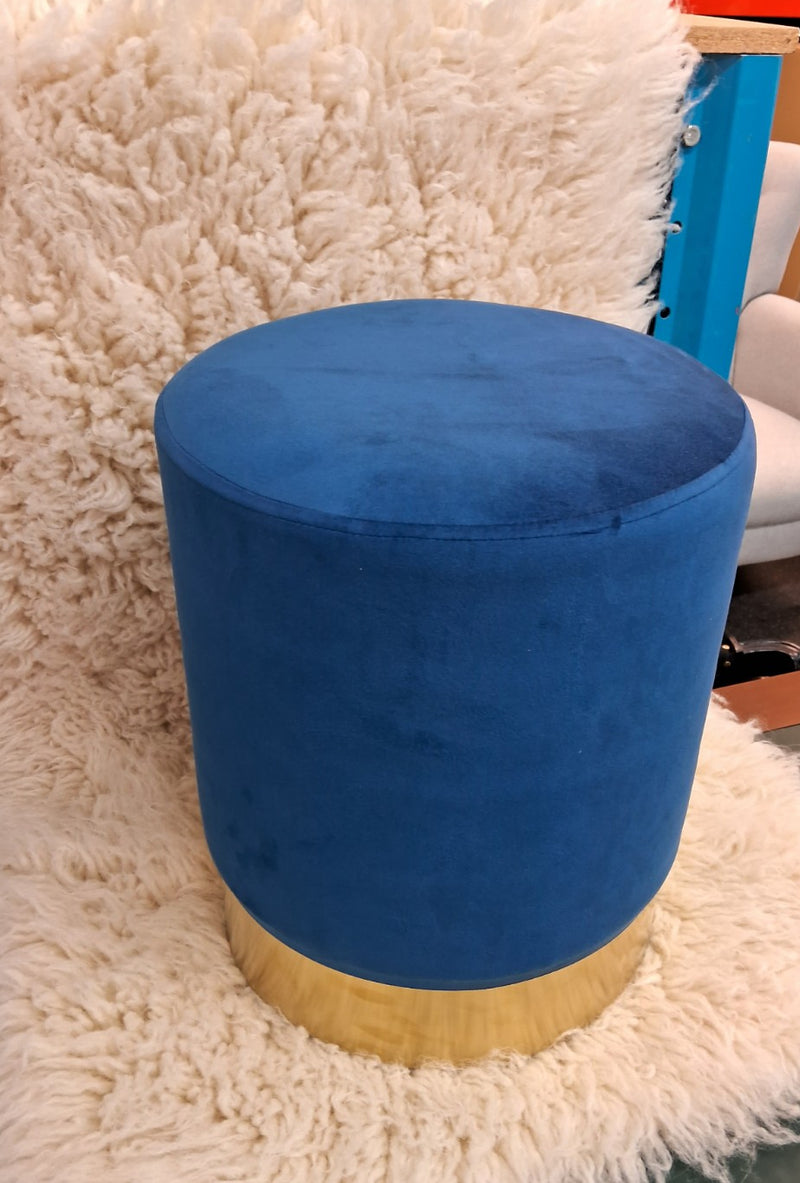 Ottoman with Gold Base - Navy Blue, Pink, and Light Grey