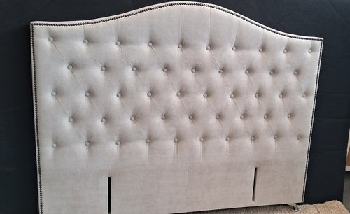 Nero Buttoned King Headboard - Light Grey Fabric