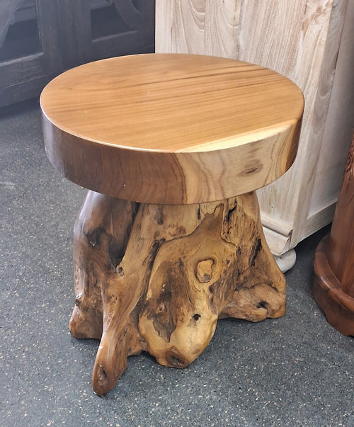 Solid Teak Root Stool - Outdoor Furniture - Flat Top