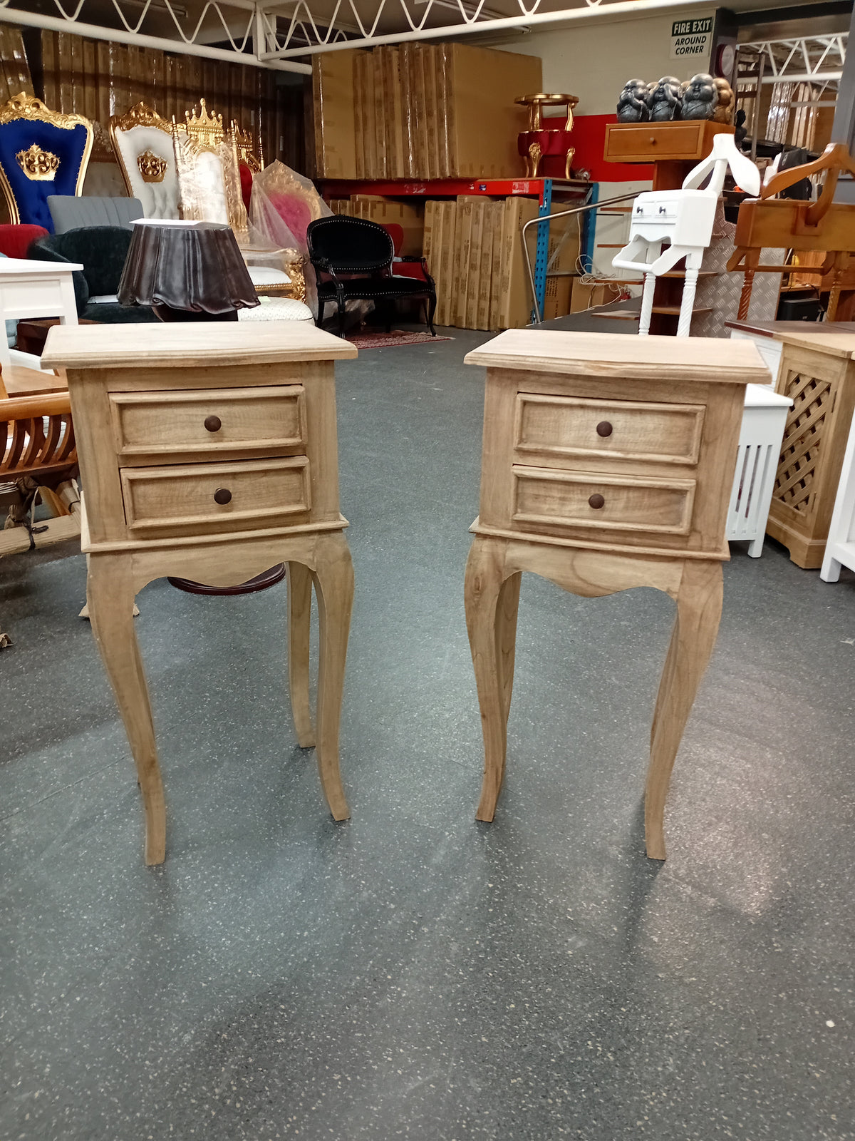 Bedside Table Pair - Solid Mindi Wood - Natural Finish - 80cms