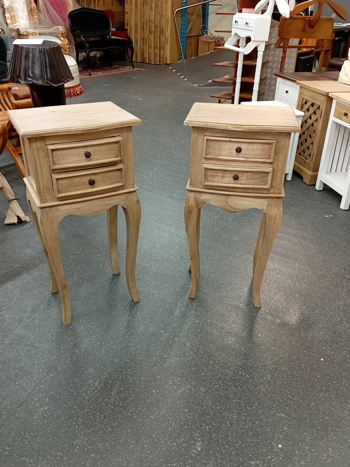 Bedside Table Pair - Solid Mindi Wood - Natural Finish - 80cms