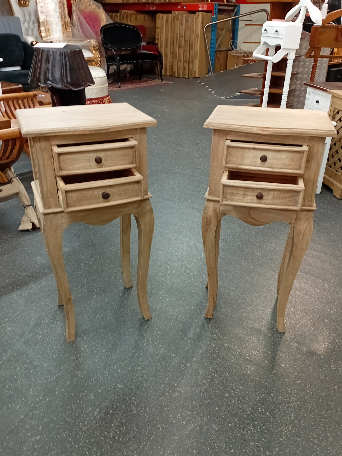Bedside Table Pair - Solid Mindi Wood - Natural Finish - 80cms