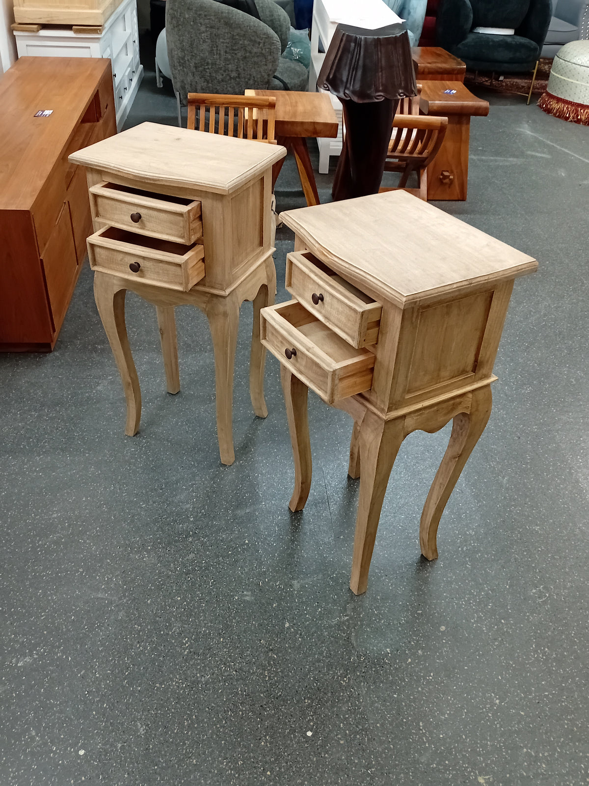 Bedside Table Pair - Solid Mindi Wood - Natural Finish - 80cms