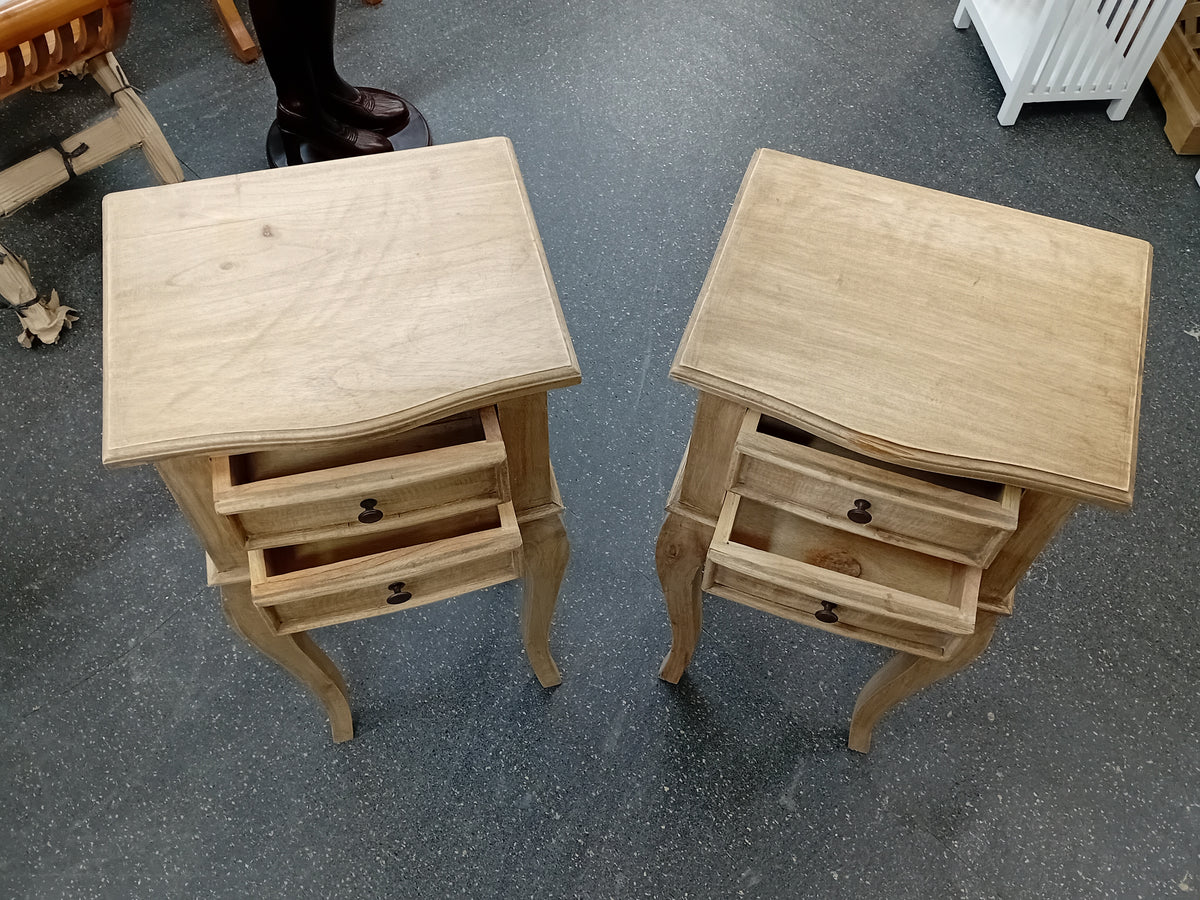 Bedside Table Pair - Solid Mindi Wood - Natural Finish - 80cms