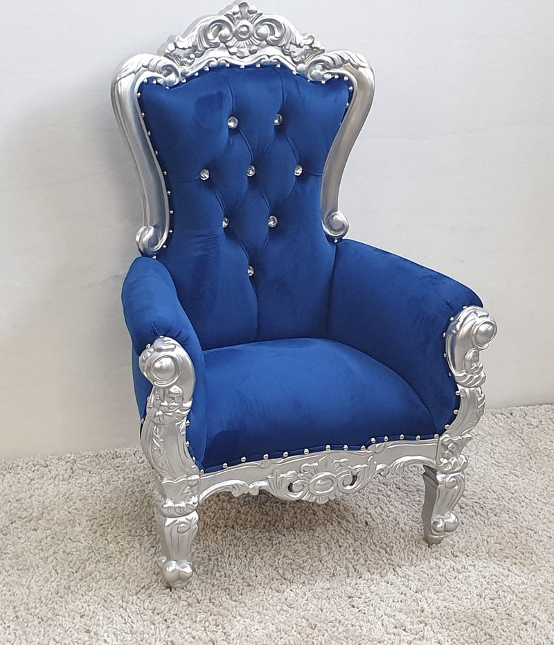 Throne Chair - Blue with Silver Frame