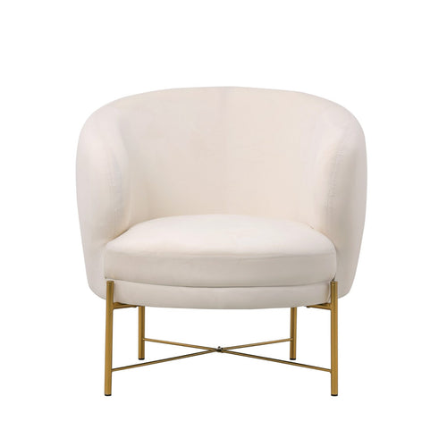 Occasional Arm Chair with Ottoman - Cream(White) Velvet