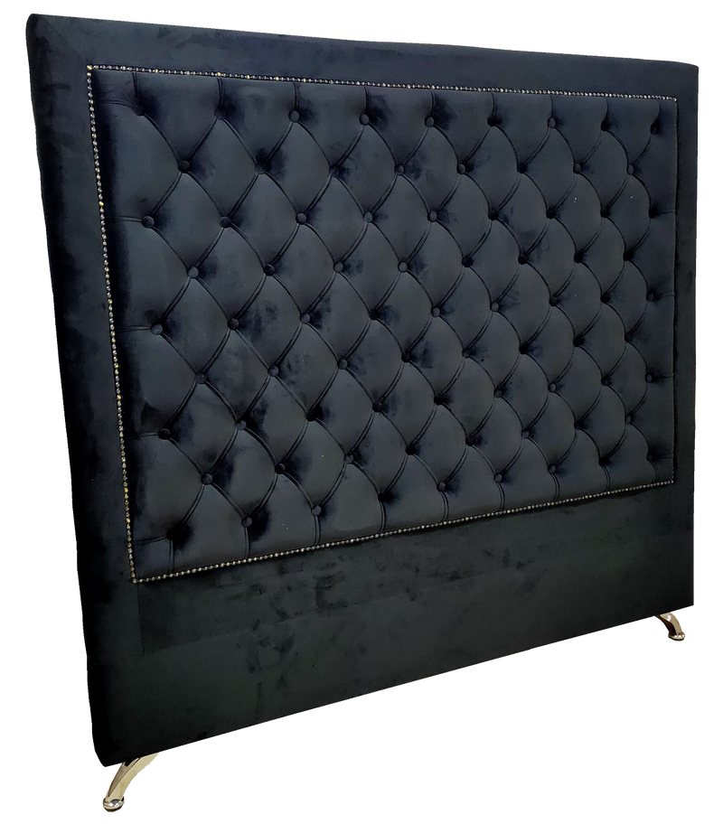 Ancona Buttoned King  Headboard - Black Velvet