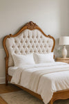 French Pattern Headboard - Mahogany Wood - King&Queen Size - Light Cream Velvet