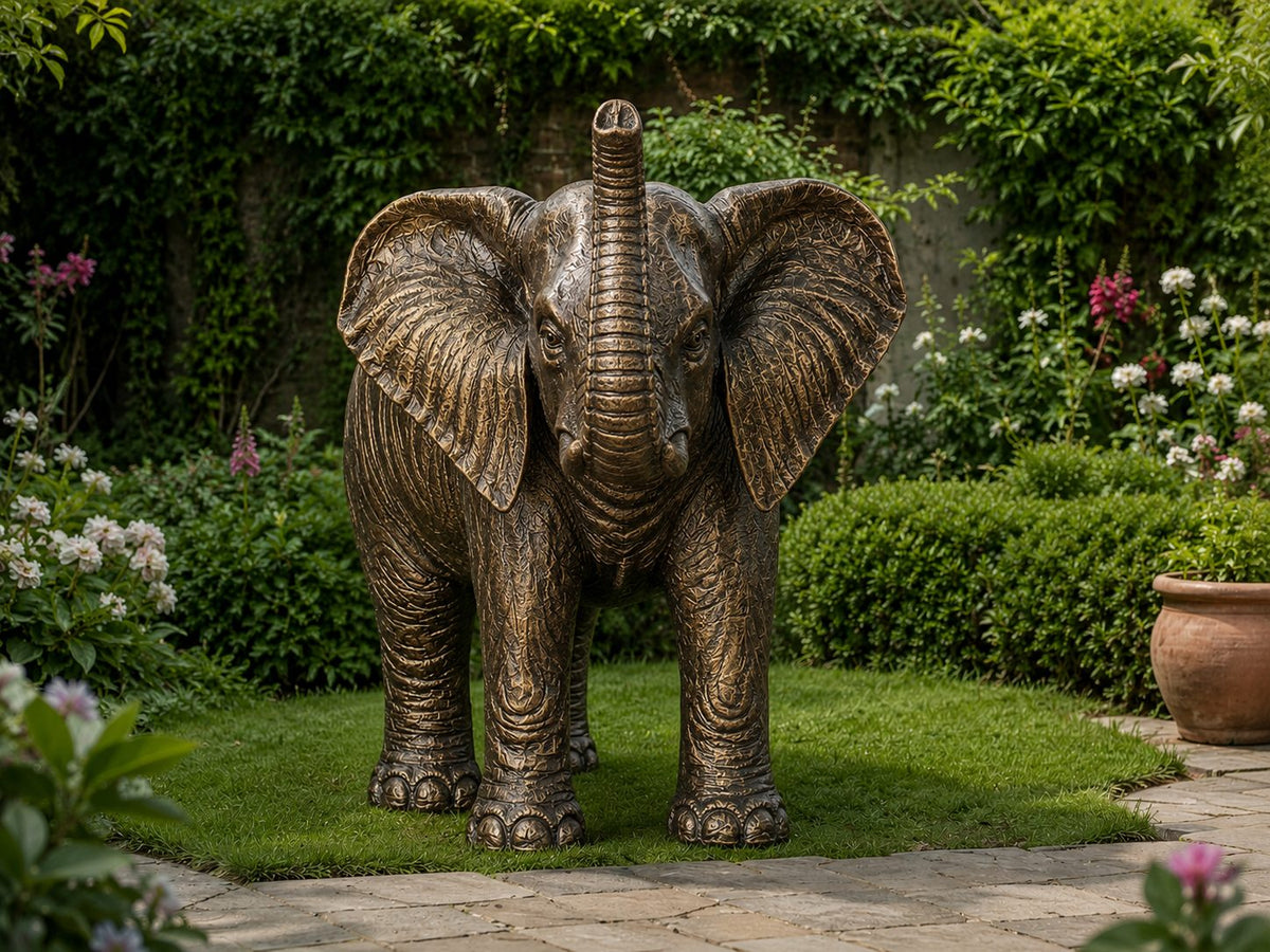 Elephant Statue with Water Feature - Fibre Cement - Gold Finish - 150cms