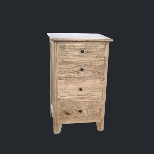 Bedside/Lamp Table - Mindi Wood - Four Drawer - Natural Wax