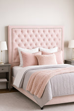 Ancona Buttoned Queen Headboard - Pink Velvet