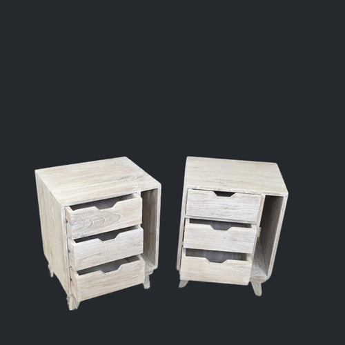 Bedside Cabinet Pair - Mindi Wood - White Wash