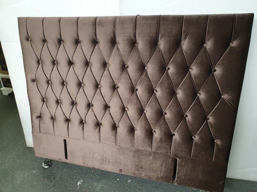 Dahlia Buttoned Queen Headboard - Coffee Brown Velvet