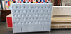 Dahlia Buttoned Super King Headboard - Ash White Velvet (Sky Blue Shade)
