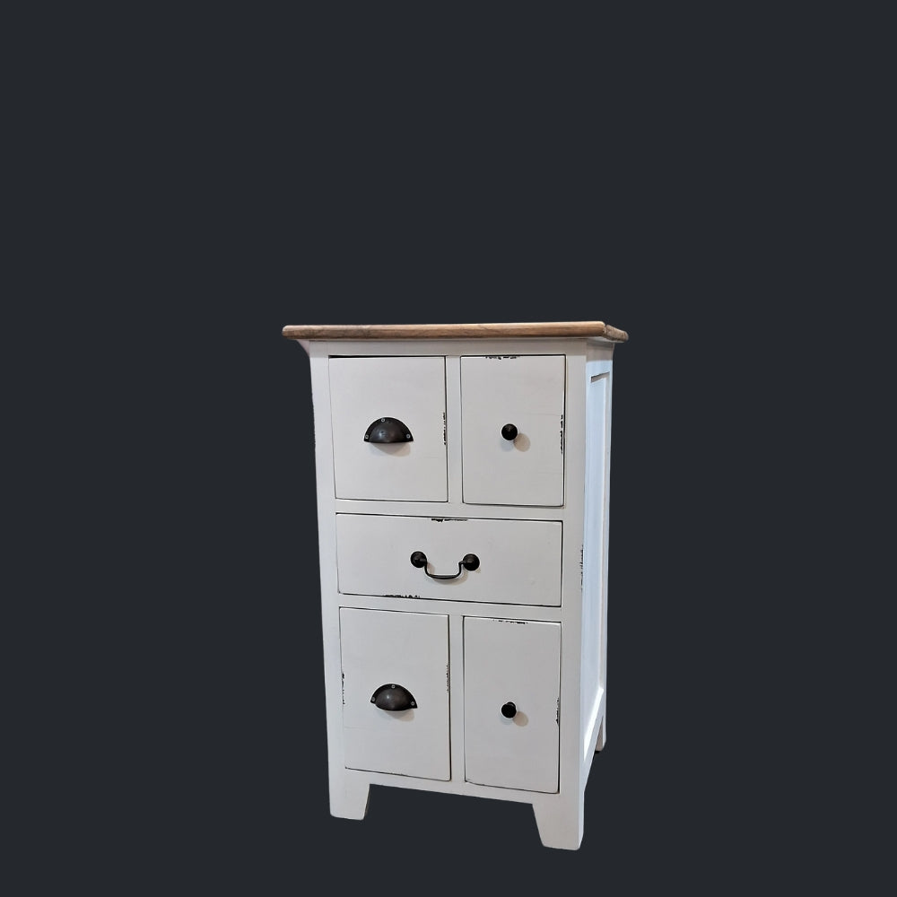 Bedside/Lamp Table - Mindi Wood - Five Drawer - White Distressed Carolina