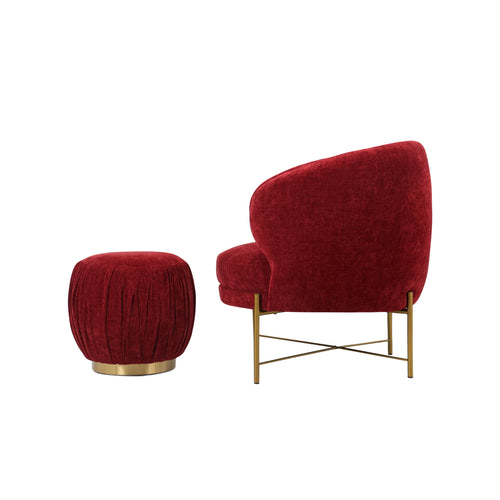 Occasional Arm Chair with Ottoman -Red Fabric