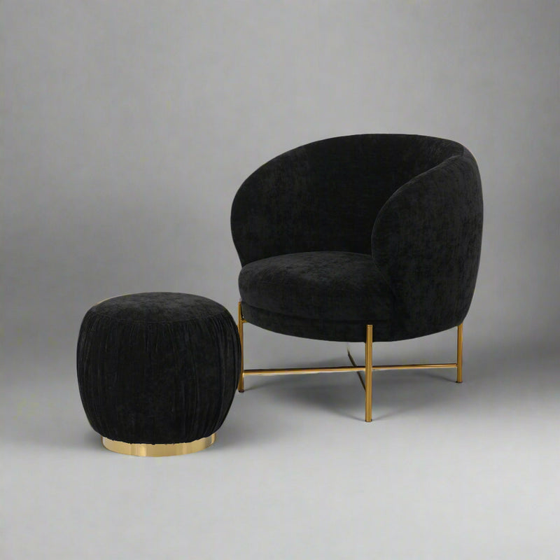 Occasional Arm Chair with Ottoman - Black Fabric
