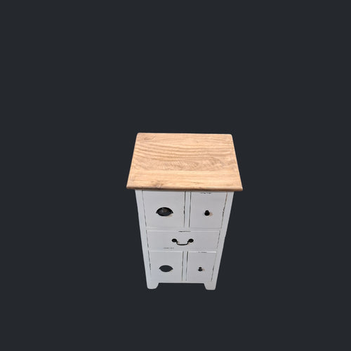 Bedside/Lamp Table - Mindi Wood - Five Drawer - White Distressed Carolina