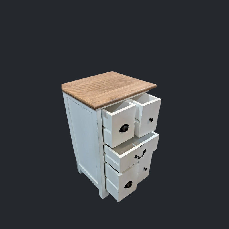 Bedside/Lamp Table - Mindi Wood - Five Drawer - White Distressed Carolina