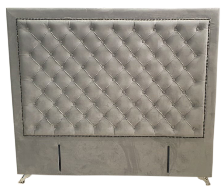 Ancona Buttoned King Headboard - Stone Grey Velvet