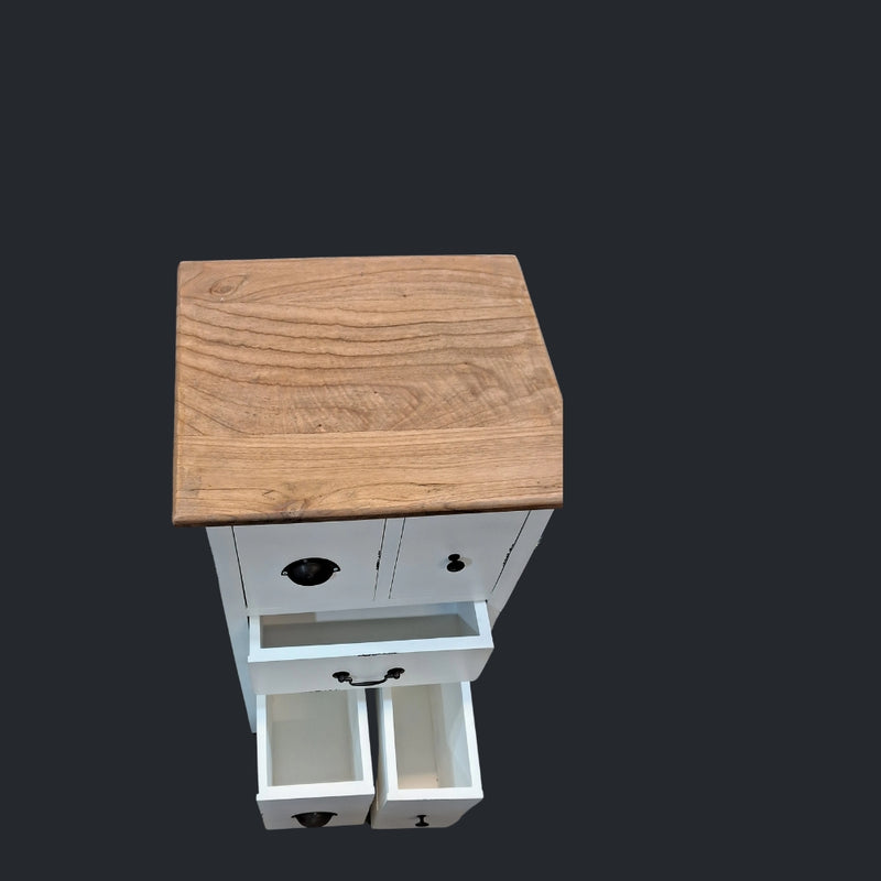 Bedside/Lamp Table - Mindi Wood - Five Drawer - White Distressed Carolina