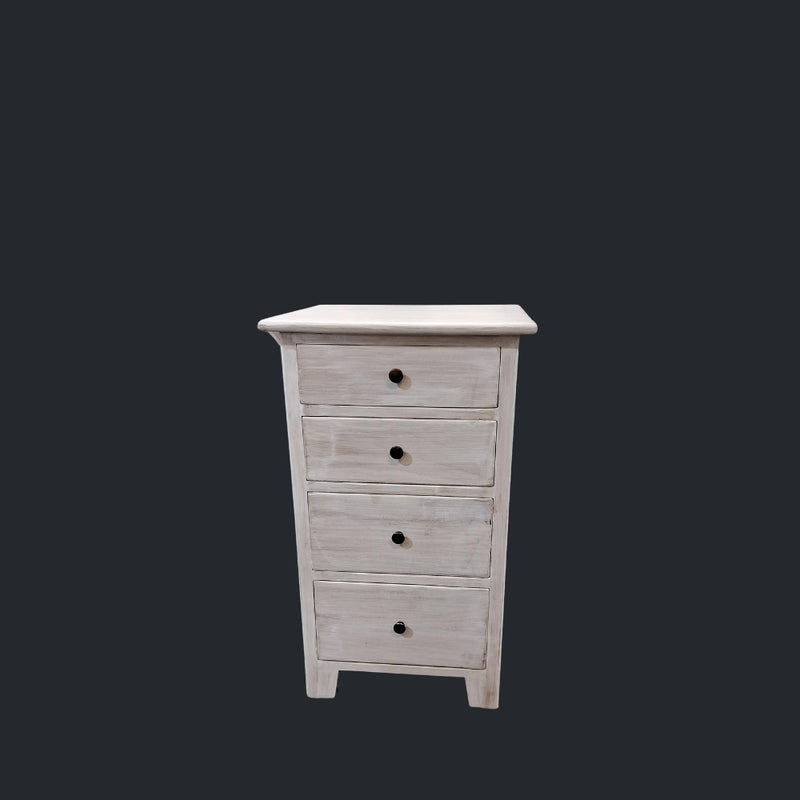 Bedside/Lamp Table - Mindi Wood - Four Drawer - White Wash Finish