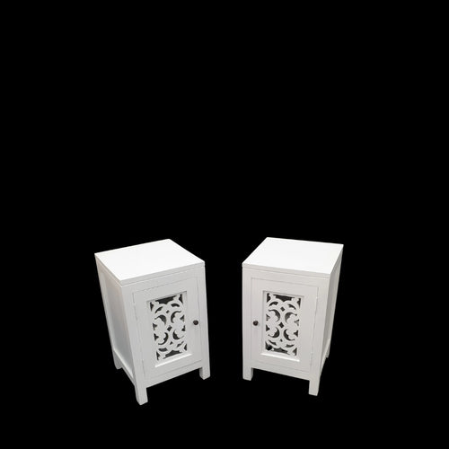 Bedside Cabinet Pair - Mindi Wood - White Distressed Finish