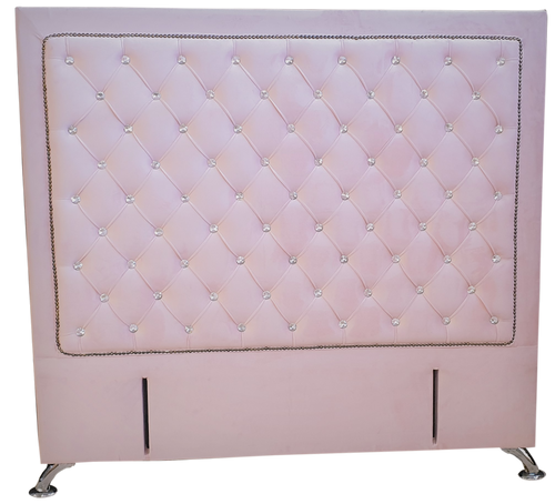 Ancona Buttoned Queen Headboard - Pink Velvet with Crystals