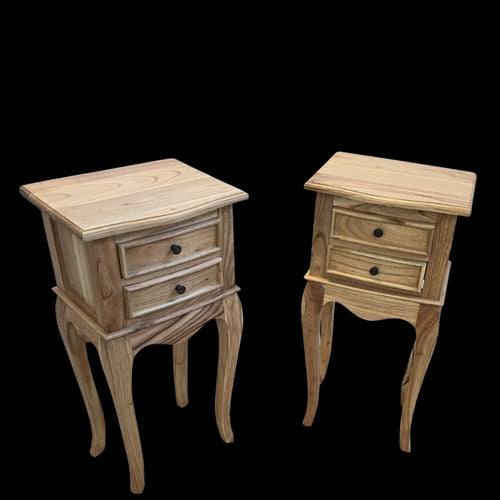 Bedside Cabinet Pair- Mindi Wood - Natural Finish